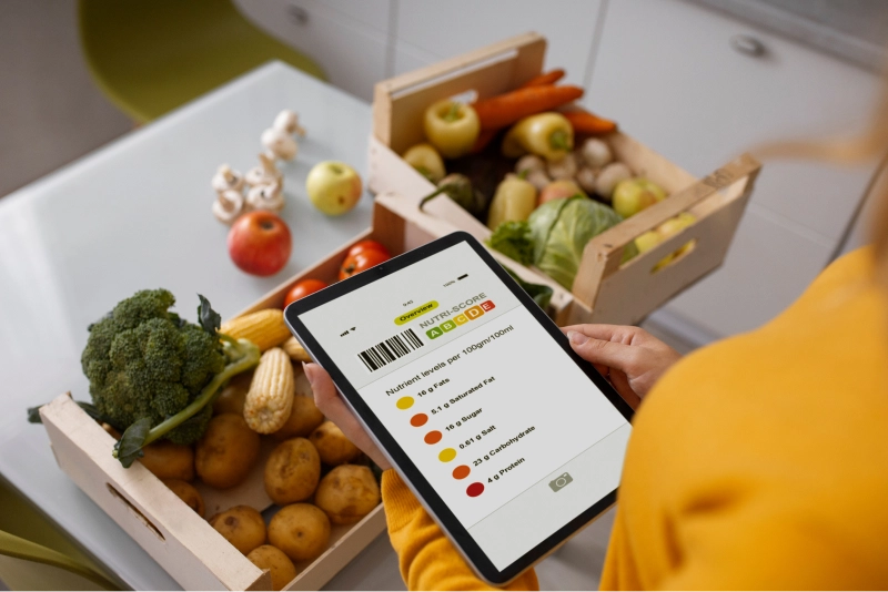 Tablet showing nutrition levels of groceries being delivered