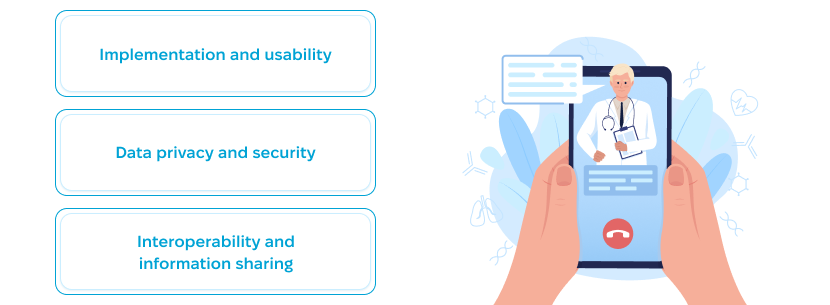 EHR challenges include usability, privacy, and data sharing issues