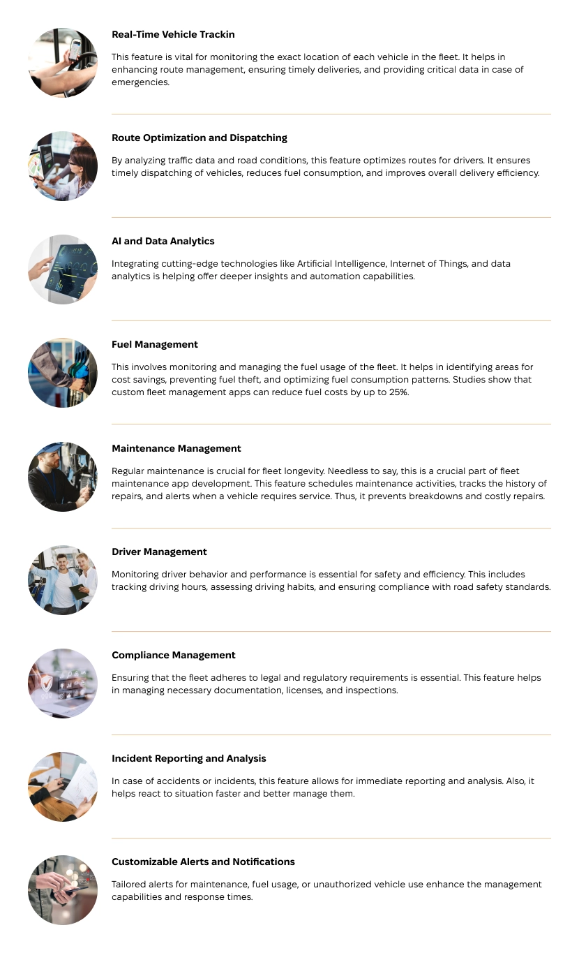 Essential fleet management app features like vehicle tracking and fuel management