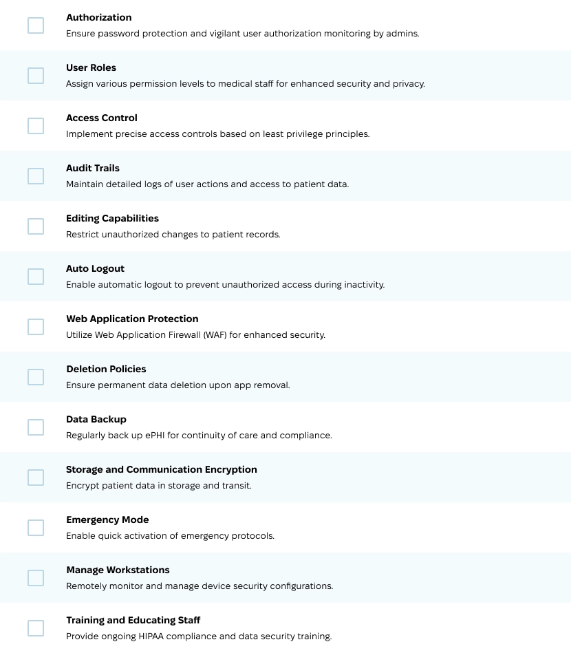 HIPAA compliance checklist for telemedicine platform development