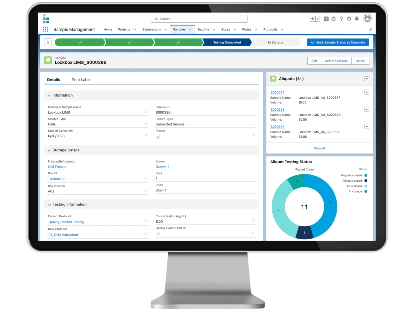 LIMS dashboard for sample tracking and status updates